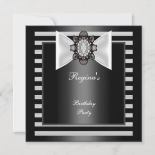 Invitación Fiesta de Cumpleaños Lazo de raya negra blanca