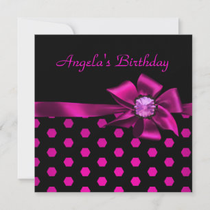Invitación Fiesta de Cumpleaños Lazo Rosa Manchas Negras Rosa