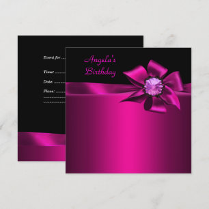 Invitación Fiesta de Cumpleaños Lazo Rosa Negro Pink