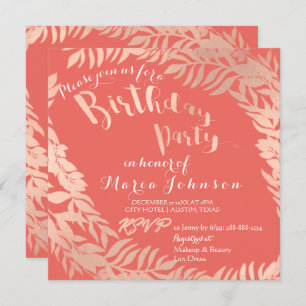 Invitación Fiesta de cumpleaños Leafs Wrath Pink Rose Gold Co