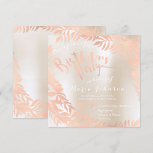 Invitación Fiesta de cumpleaños Leafs Wreath Ivory Pearl Rosa