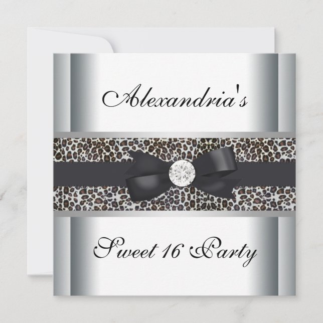 Invitación Fiesta de cumpleaños Leopard Sweet 16 (Anverso)