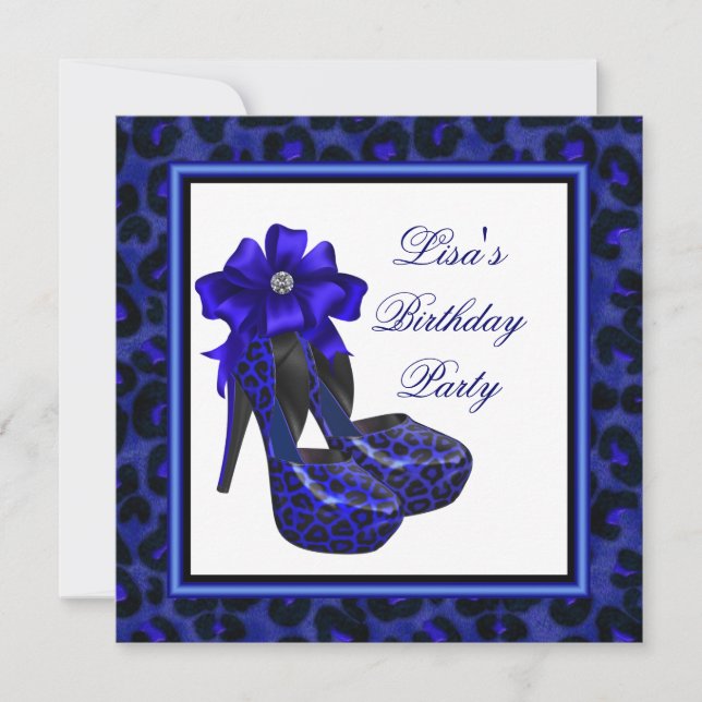 Invitación Fiesta de cumpleaños Leopardo Azul Real (Anverso)