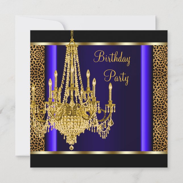 Invitación Fiesta de Cumpleaños Leopardo con Candilero de Oro (Anverso)