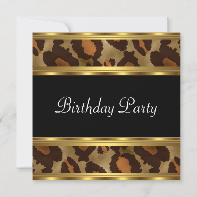 Invitación Fiesta de Cumpleaños Leopardo Dorado (Anverso)