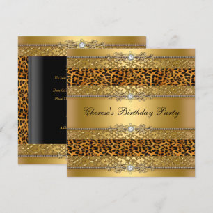 Invitación Fiesta de Cumpleaños Leopardo Dorado Diamante