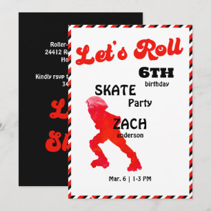 Invitación Fiesta de Cumpleaños Let's Roll Rojo y Negro