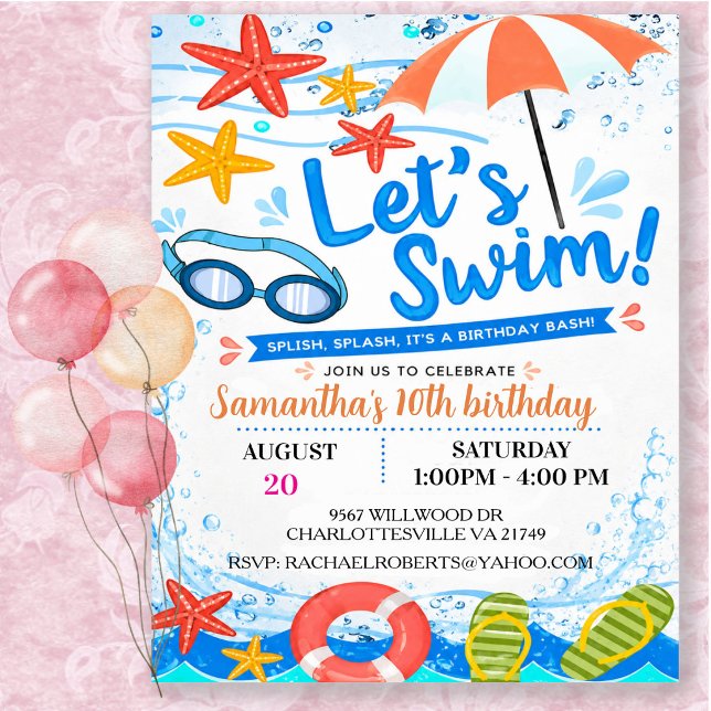 Invitación Fiesta de Cumpleaños Let's Swim en la Piscina (Subido por el creador)