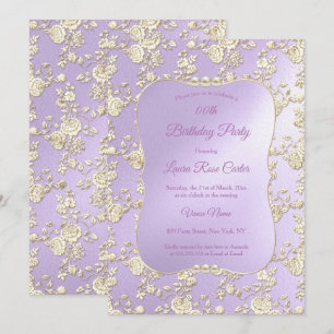 Invitación Fiesta de Cumpleaños Lila Floral Damasco Rosa Sepi