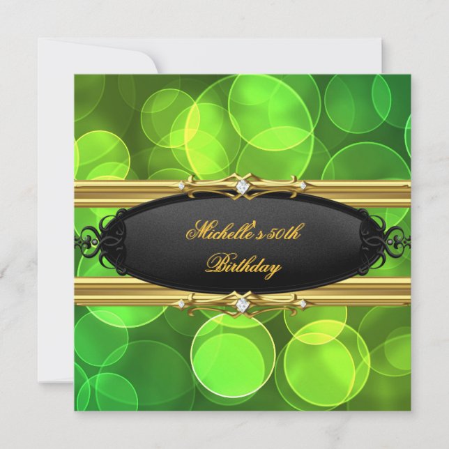 Invitación Fiesta de Cumpleaños Lima Verde Diamante Negro Dor (Anverso)