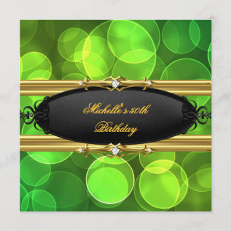 Invitación Fiesta de Cumpleaños Lima Verde Diamante Negro Dor
