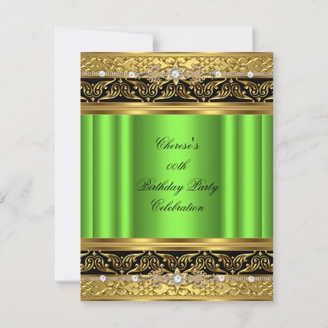 Invitación Fiesta de cumpleaños Lime Elegante de oro Diamante (Anverso)