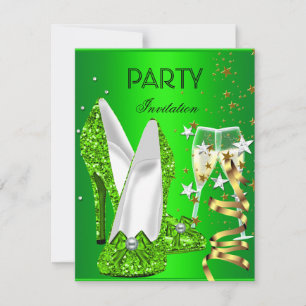 Invitación Fiesta de cumpleaños Lime Green Gold Shoes