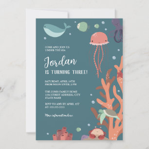 Invitación Fiesta de cumpleaños linda bajo el mar