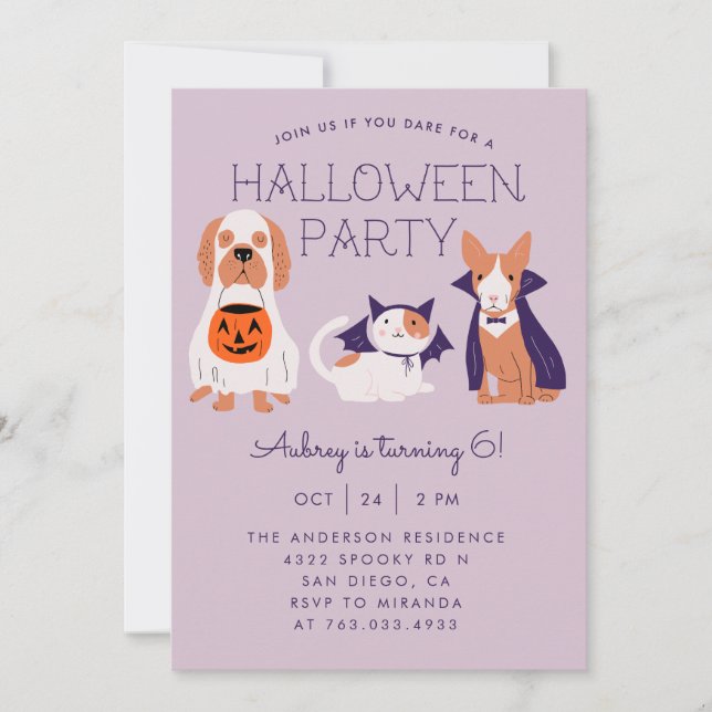 Invitación Fiesta de cumpleaños linda de Halloween de los (Anverso)