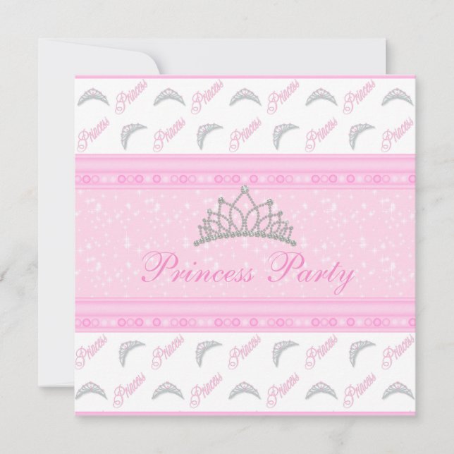Invitación Fiesta de cumpleaños linda de princesa Tiaras Pink (Anverso)