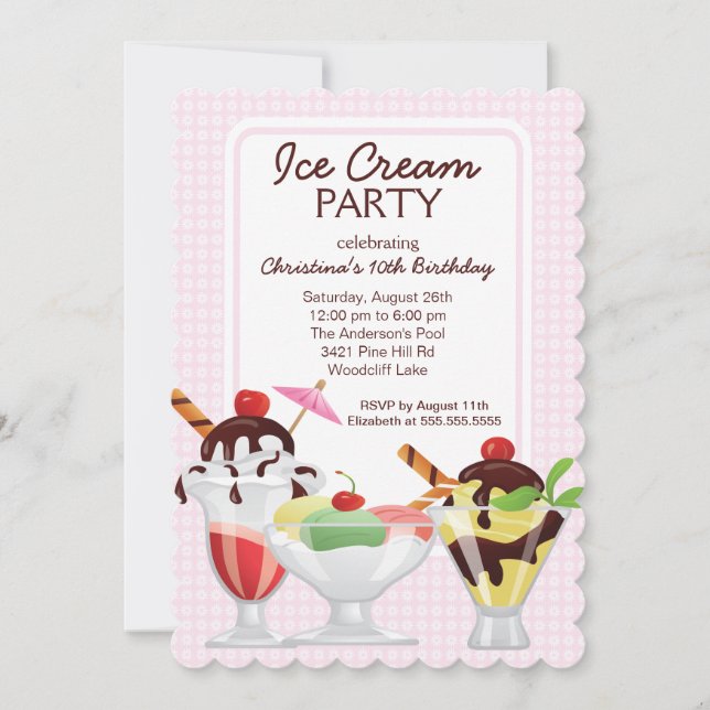 Invitación Fiesta de cumpleaños linda del helado del helado (Anverso)