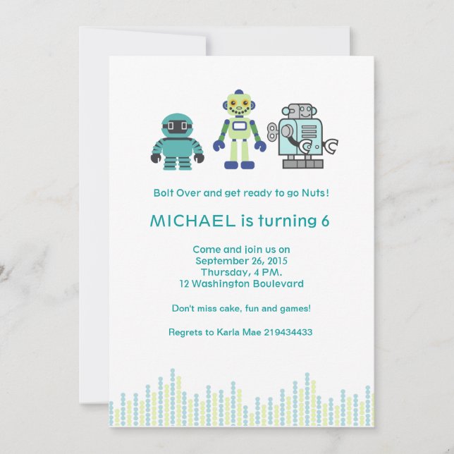 Invitación Fiesta de cumpleaños linda del robot (Anverso)