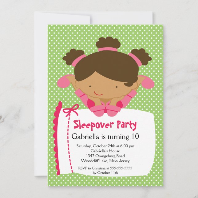 Invitación Fiesta de cumpleaños LINDA del Sleepover Inviation (Anverso)