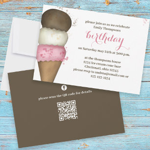 Invitación Fiesta de cumpleaños lindo Personalizado de helado