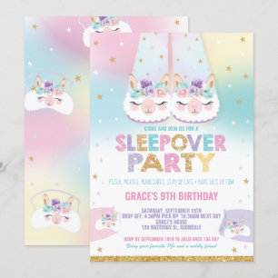 Invitación Fiesta de cumpleaños "Llama arcoiris" Pajama