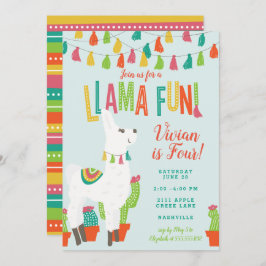 Invitación Fiesta de cumpleaños Llama Azul Alpaca