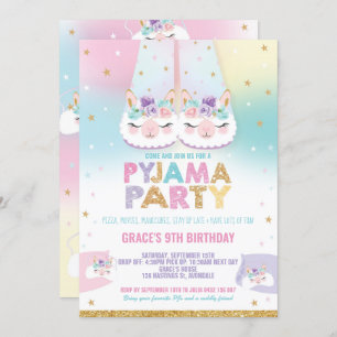 Invitación Fiesta de cumpleaños Llama Pajama