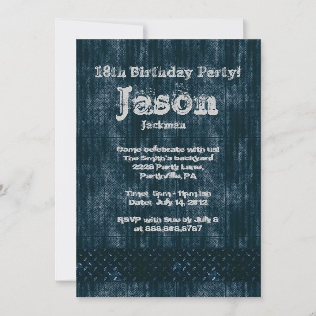Invitación Fiesta de cumpleaños llevada metalizado del dril (Anverso)