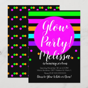 Invitación Fiesta de cumpleaños loca de neón que brilla en la