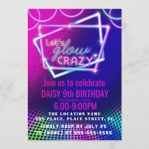 Invitación fiesta de cumpleaños loco GLOW invito