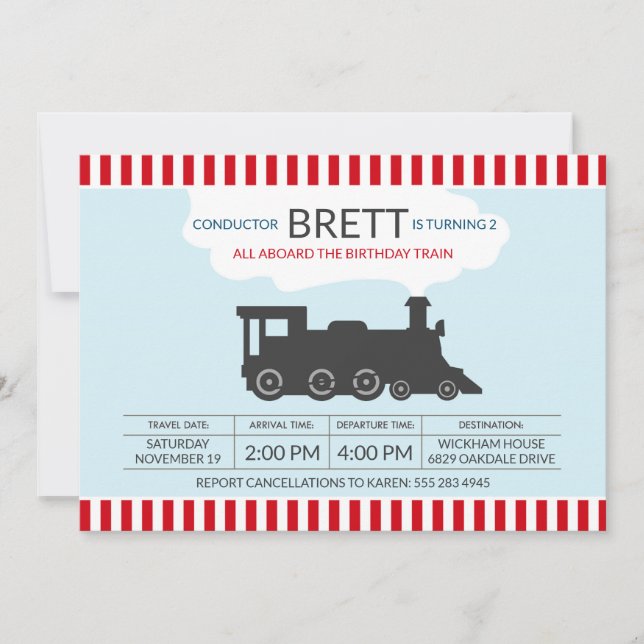 Invitación Fiesta de cumpleaños locomotora del conductor del (Anverso)