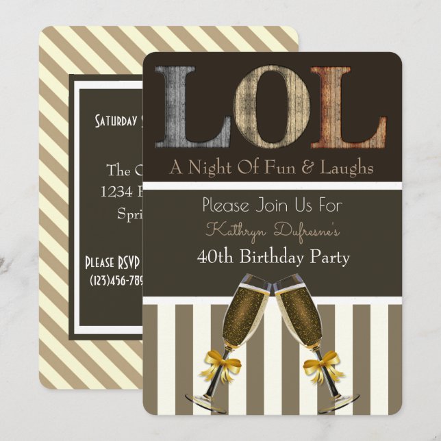 Invitación Fiesta de cumpleaños "LOL" (Anverso / Reverso)