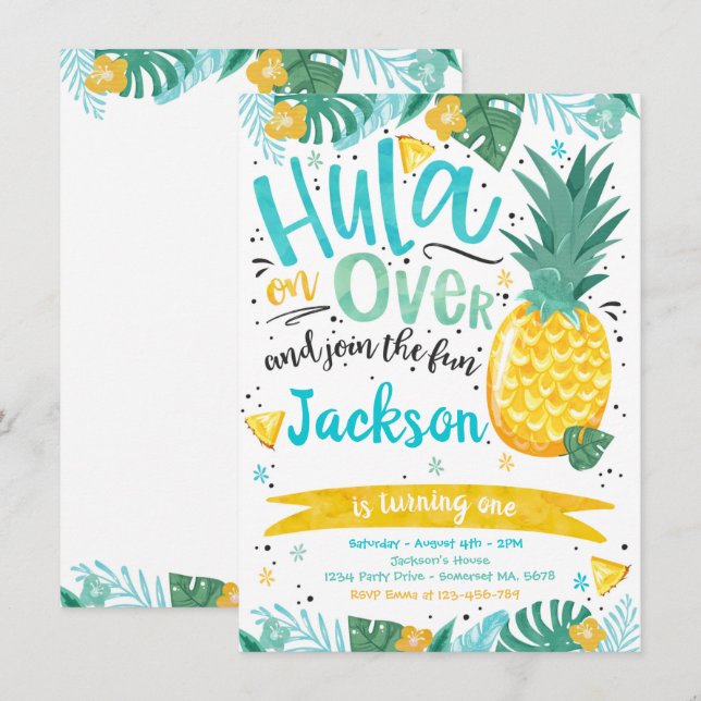 Invitación Fiesta de cumpleaños Luau de Hawái Pineapple Luau  (Anverso / Reverso)