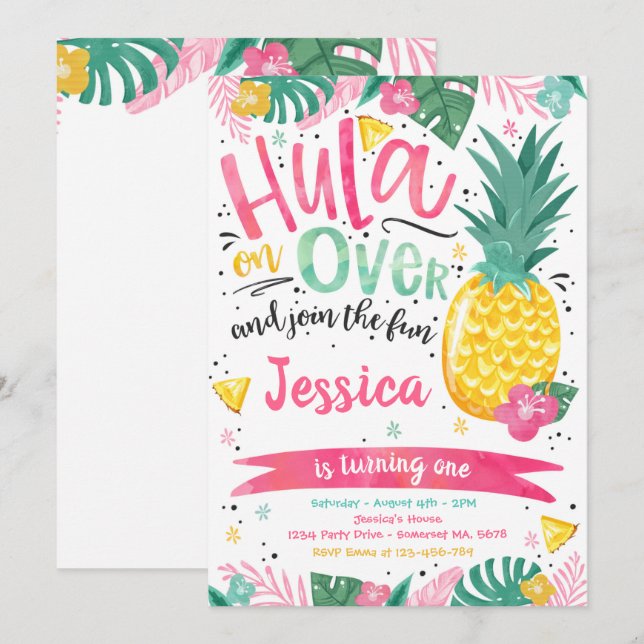 Invitación Fiesta de cumpleaños Luau de Hawái Pineapple Luau  (Anverso / Reverso)