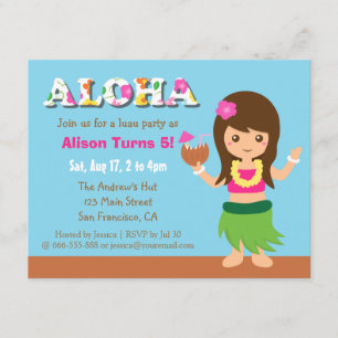 Invitación Fiesta de cumpleaños Luau de la chica Hula de Hawa