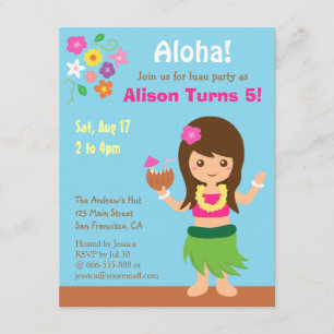 Invitación Fiesta de Cumpleaños Luau de la linda chica Hula d