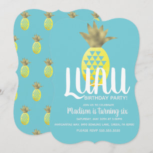 Invitación Fiesta de Cumpleaños Luau de Piña Cualquier Edad