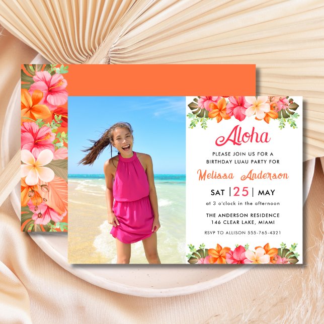 Invitación Fiesta de Cumpleaños Luau Floral Tropical Aloha (Subido por el creador)