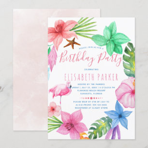 Invitación Fiesta de cumpleaños luau floral tropical hawaiano