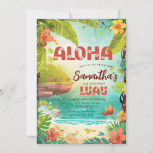 Invitación Fiesta de Cumpleaños Luau Floral Tropical Hawaiano