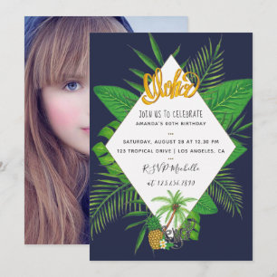 Invitación fiesta de cumpleaños luau hawaiano aloha agregar f