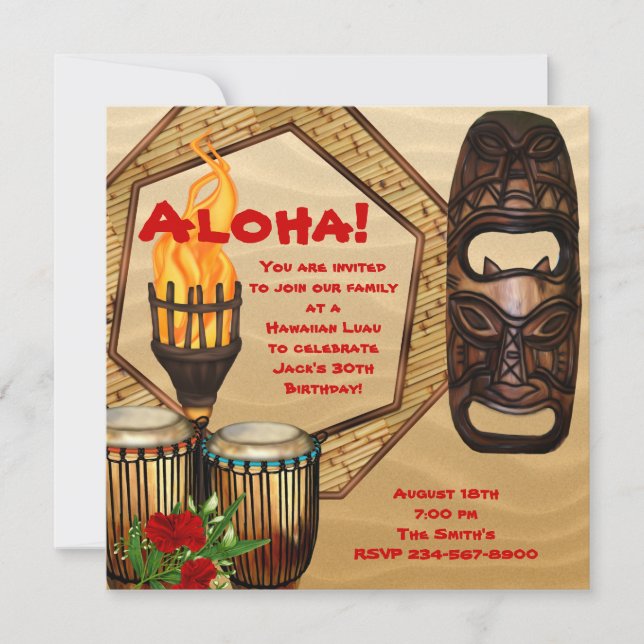 Invitación Fiesta de cumpleaños Luau Luau hawaiano (Anverso)