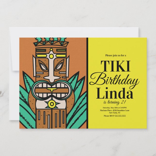 Invitación Fiesta de Cumpleaños Luau Tiki Jungle (Anverso)