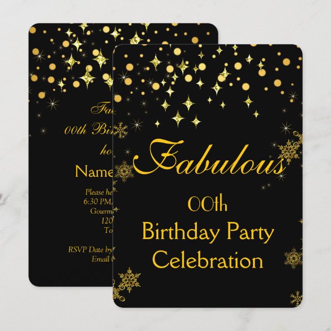Invitación Fiesta de Cumpleaños Luces Brillantes Doradas (Anverso / Reverso)