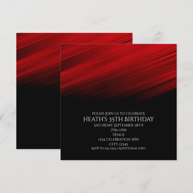 Invitación Fiesta de Cumpleaños Luces Rojas y Negras con Este (Anverso / Reverso)
