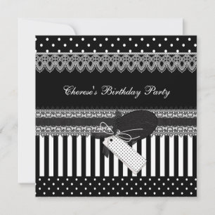 Invitación Fiesta de Cumpleaños Lunares Blancos y Negros Raya