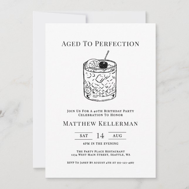 Invitación Fiesta de Cumpleaños Maduro a la Perfección (Anverso)
