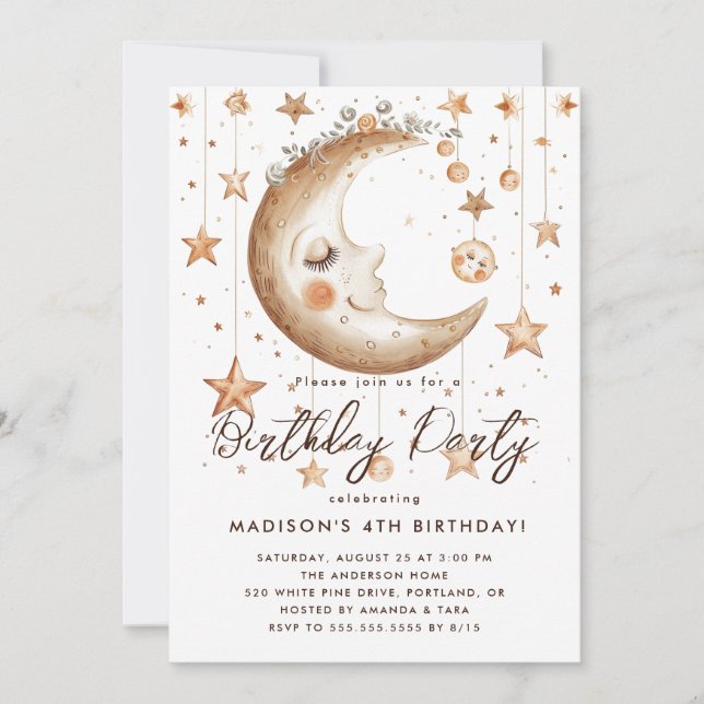 Invitación Fiesta de cumpleaños Magia Moon and Stars (Anverso)
