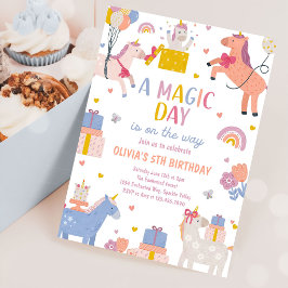 Invitación Fiesta de Cumpleaños Magica Arcoiris de Unicornio 