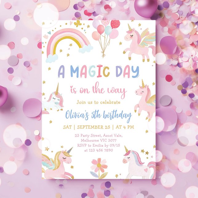 Invitación Fiesta de Cumpleaños Magica Arcoiris de Unicornio  (Subido por el creador)